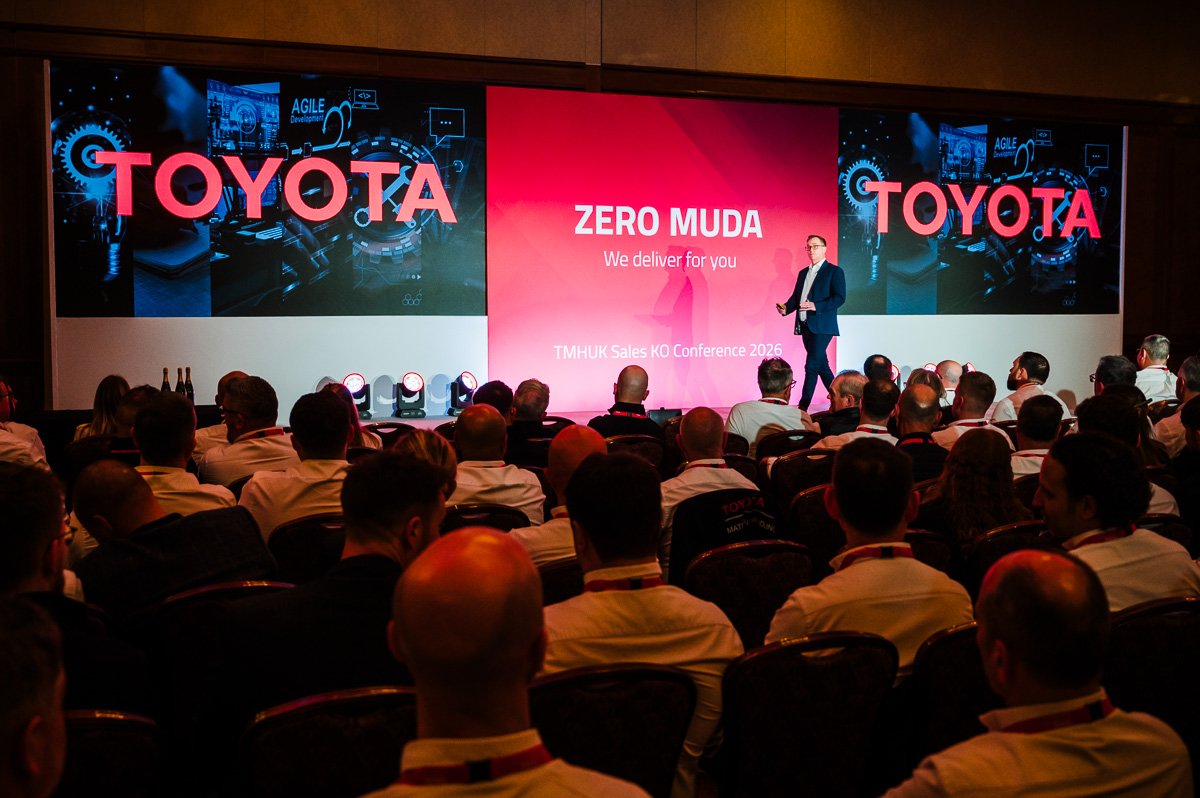 Speaker on stage at Toyota Conference, Celtic Manor, Newport, Wales