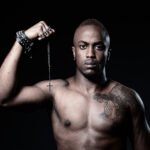 Studio black and white PR portrait of performing artist, Birmingham UK