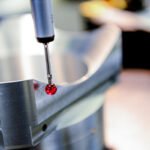 Photography of ruby stylus for measurement of a machined engineering component