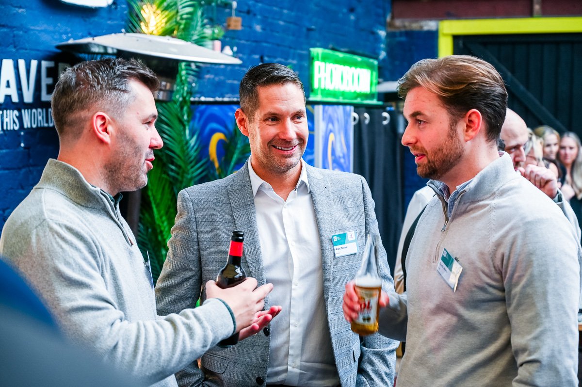 Photo - 3 men networking at an informal business event, Jewellery Quarter, Birmingham