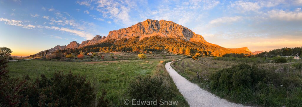 Panoramic photo of Bernia Ridge, Calpe, Spain at sunrise