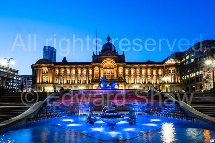 Architectrual Photo - Birmingham Council House with the "Floozie in the Jacuzzi" at dusk